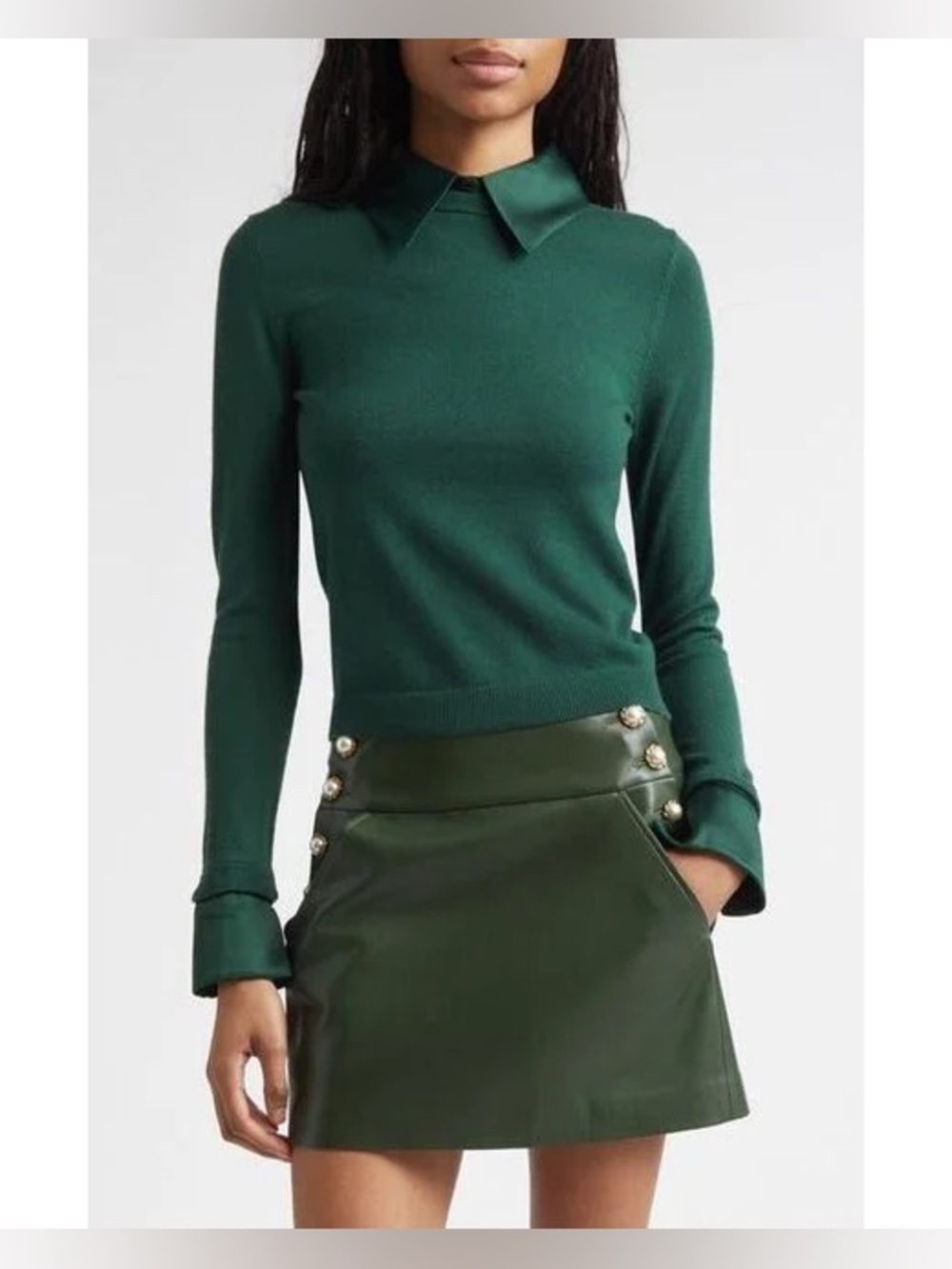 Alice + Olivia Porla Satin Trim Stretch Wool Sweater Size S NWT.